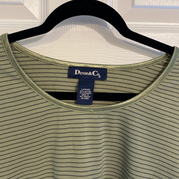 Women Top Green Strip Boatneck Velvet Trim Neckline Size Large Long Sleeve - Picture 4 of 7